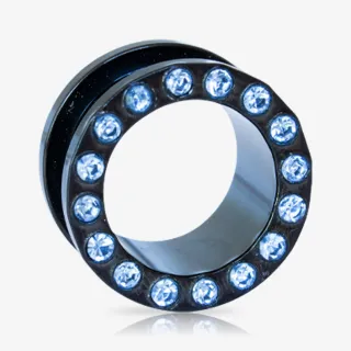 Alargador Rosca Aço Strass Azul Médio - Strass Colors