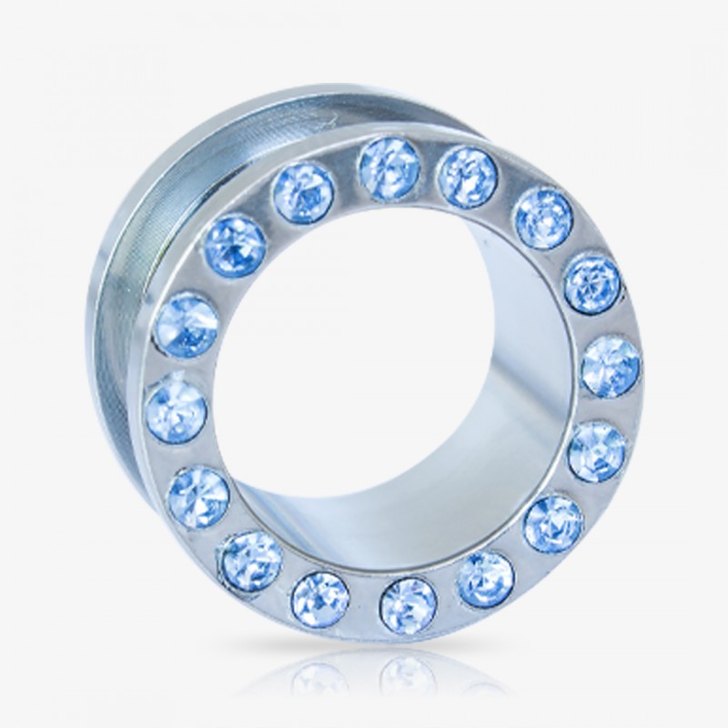 Alargador Rosca Aço Strass Azul Médio - Strass Colors