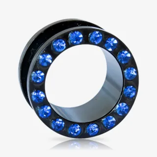 Alargador Rosca Aço Strass Azul Escuro - Strass Colors