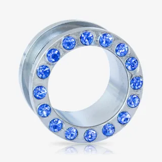 Alargador Rosca Aço Strass Azul Escuro - Strass Colors