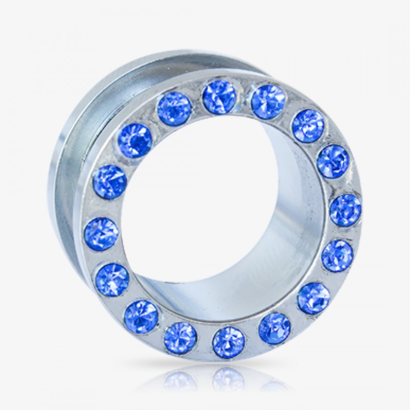 Alargador Rosca Aço Strass Azul Escuro - Strass Colors