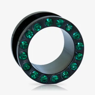 Alargador Rosca Aço Strass Verde Esmeralda - Strass Colors