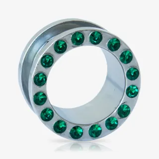 Alargador Rosca Aço Strass Verde Esmeralda - Strass Colors
