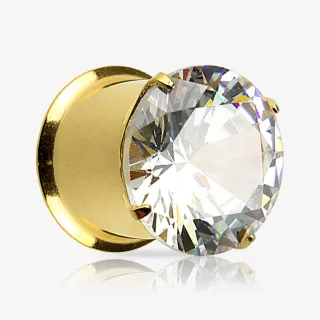Alargador Plug Dourado Zircônia Pedra Única - Strass Colors