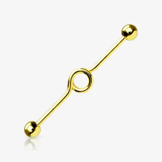 Piercing Transversal Círculo dourado em aço cirúrgico com design minimalista
