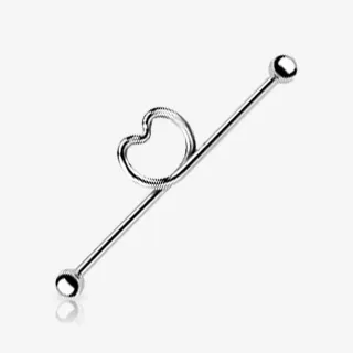 Piercing Transversal Laço Coração em aço prata com detalhe delicado