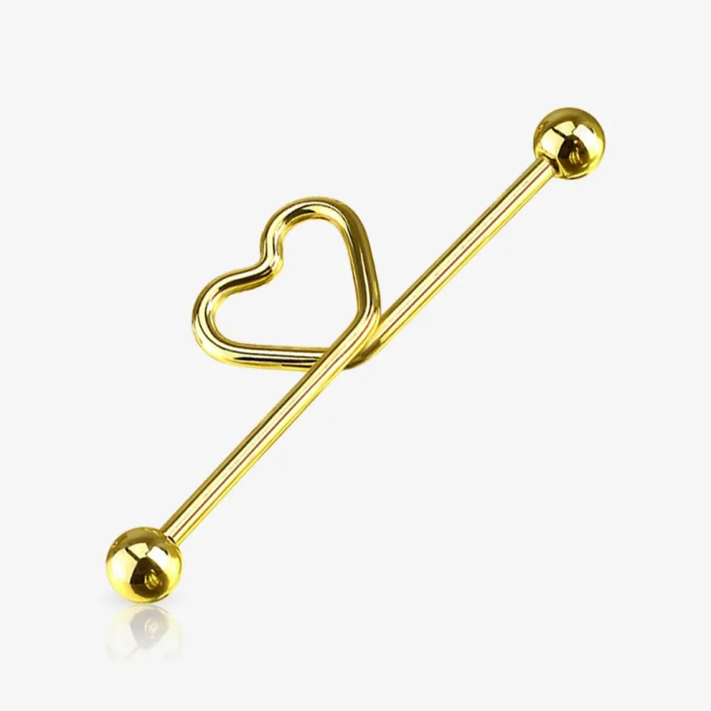 Piercing Transversal Laço com detalhe de coração em aço dourado