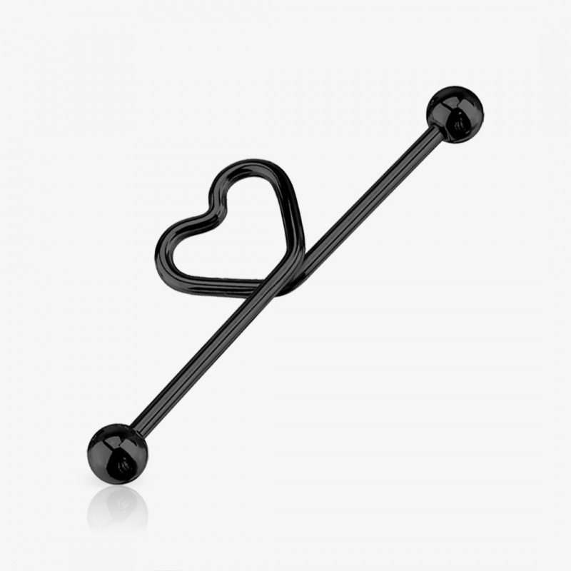 Piercing Transversal de Aço Cirúrgico Preto - Laço de Coração - Piercings Transversal