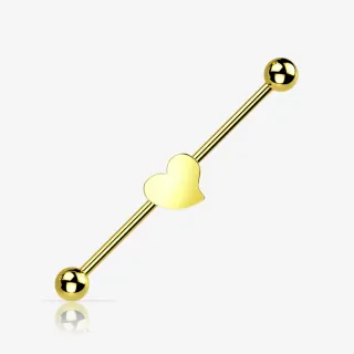 Piercing Transversal Coração dourado de aço cirúrgico com haste reta