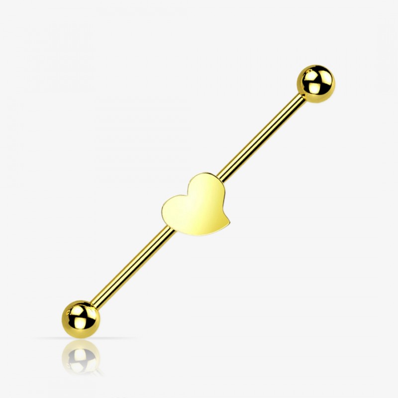 Piercing Transversal Coração dourado de aço cirúrgico com haste reta