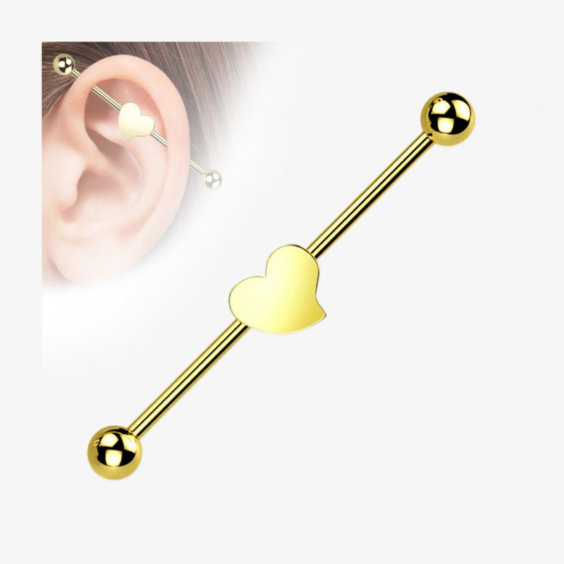 Piercing Transversal de Aço Cirúrgico Dourado - Coração - Piercings Transversal