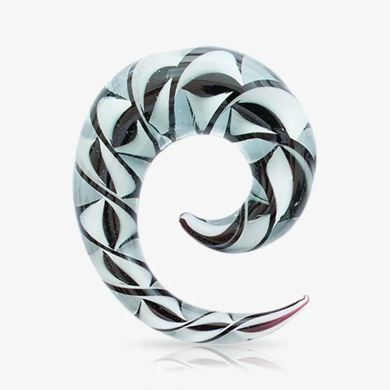 Espiral Caracol Vidro Preto e Branco com design artístico para alargadores