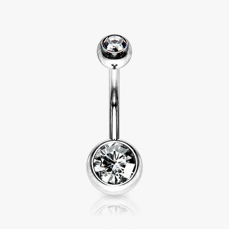 Piercing Umbigo Prateado Duplo Strass - Piercings de Umbigo