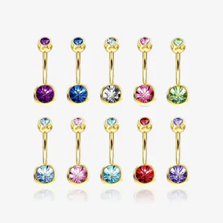 Piercing Umbigo Dourado com pedra de strass em formato curvado