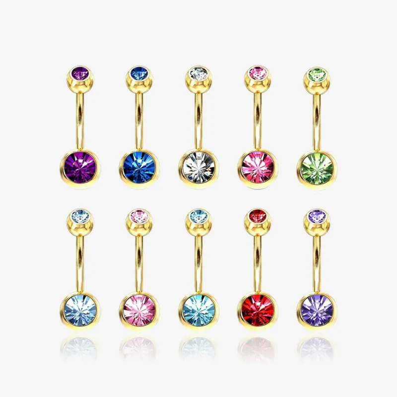 Piercing Umbigo Dourado com pedra de strass em formato curvado