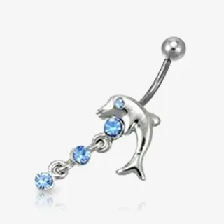 Piercing Umbigo Golfinho com strass em aço cirúrgico brilhante