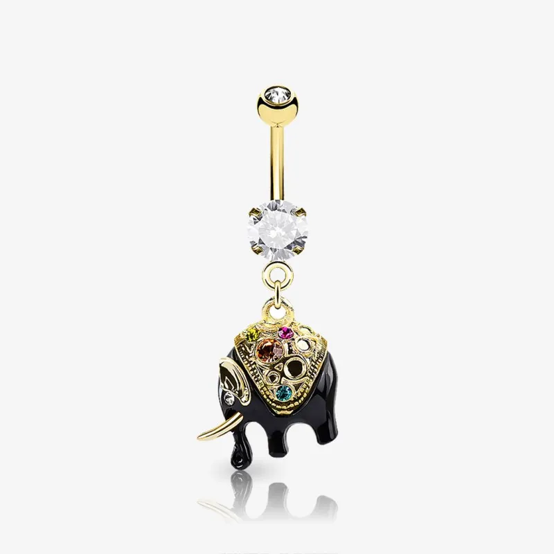 Piercing Umbigo Elefante com pingente de aço cirúrgico e detalhe animal delicado