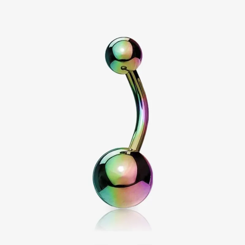 Piercing umbigo rainbow em aço cirúrgico com brilho colorido