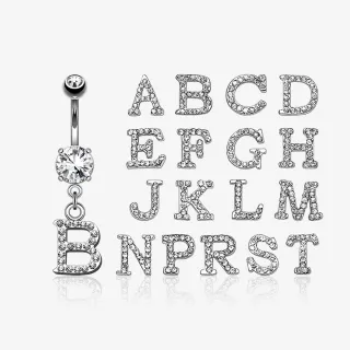 Piercing Umbigo Letra Inicial em strass personalizado de aço cirúrgico