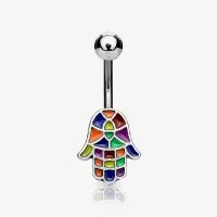 Piercing Umbigo Hamsá Colorful com símbolo protetor Hamsá