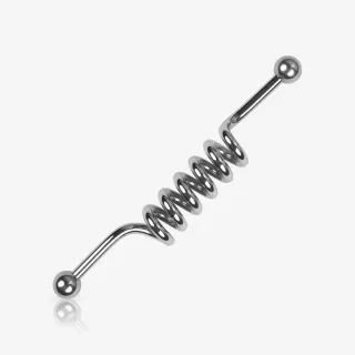 Piercing Transversal Espiral Longo com estrutura em aço cirúrgico prateado