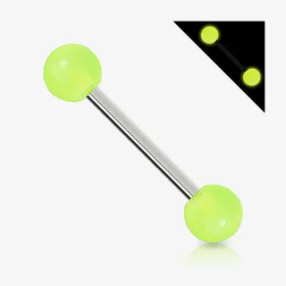 Piercing língua prateado com esfera fluorescente estilo neon