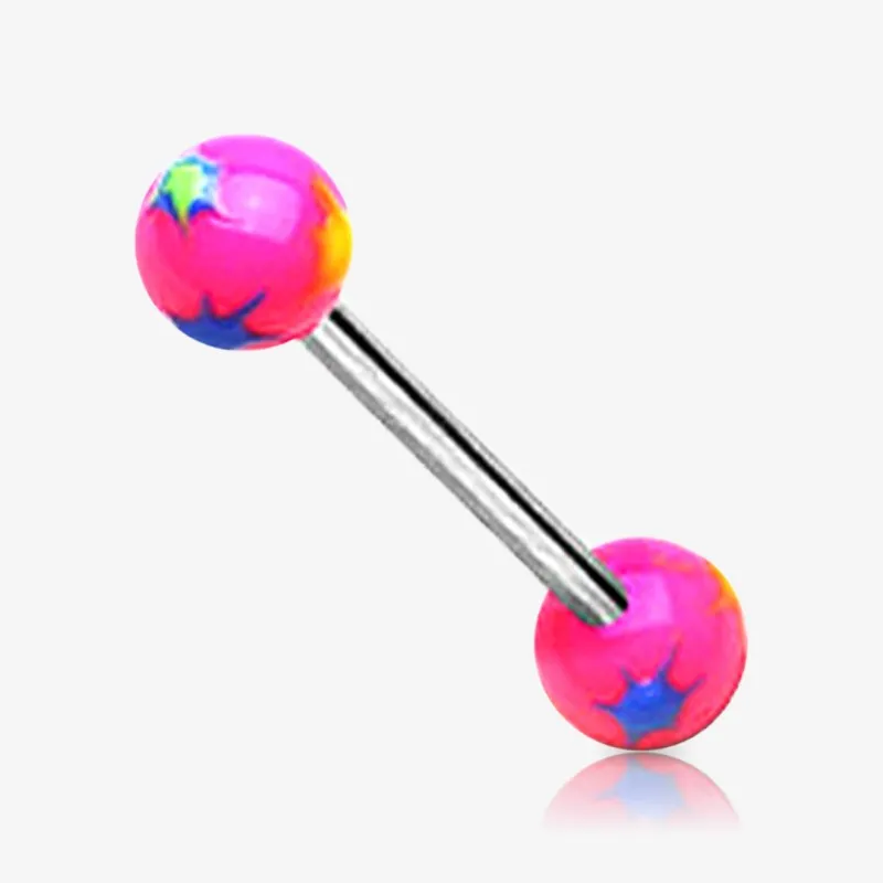 Piercing língua estrelas com barra de aço e esferas decoradas