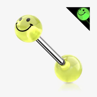 Piercing língua smile com bolinha fluorescente em aço cirúrgico