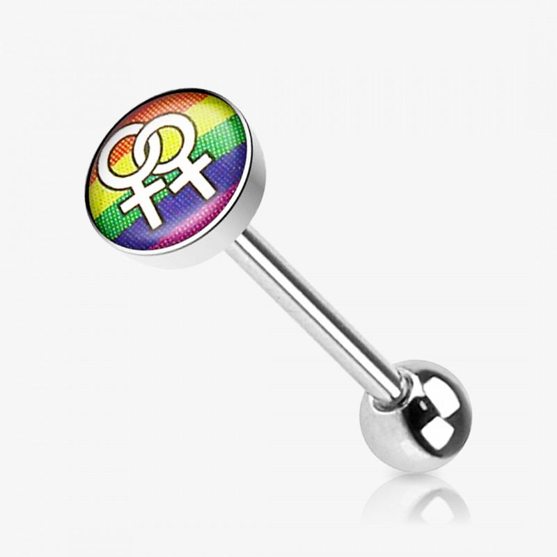 Piercing língua rainbow em aço com bolinha colorida
