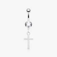 Piercing Umbigo Cruz com brilho e design religioso feminino