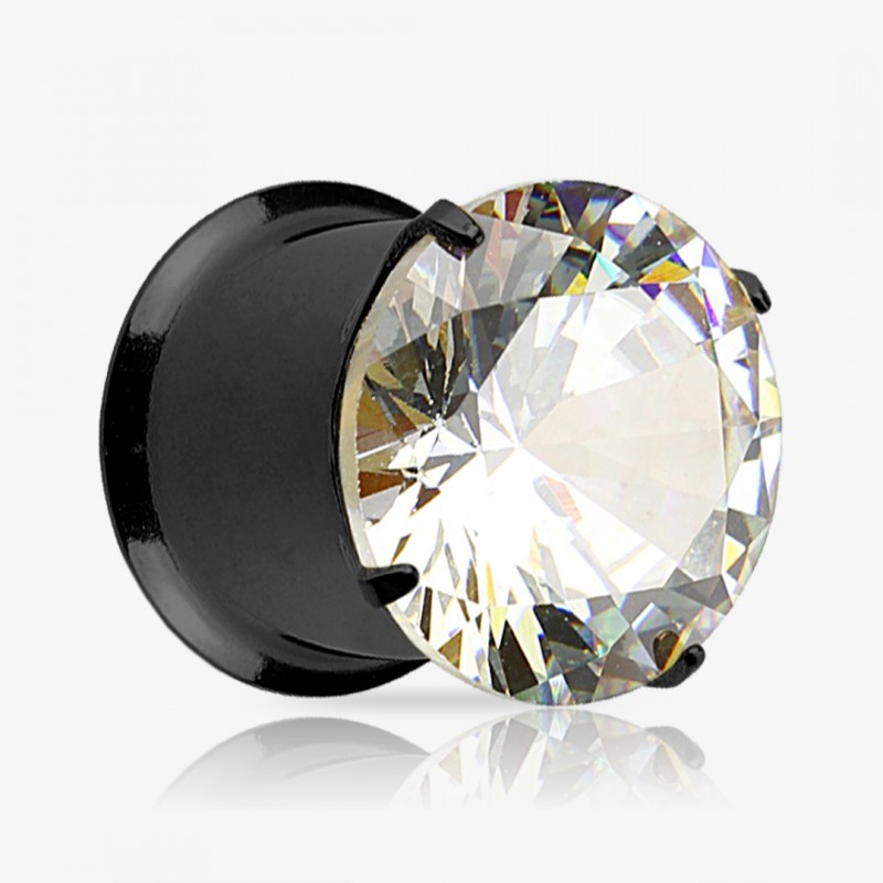 Alargador Plug Preto Zircônia Pedra Única - Strass Colors