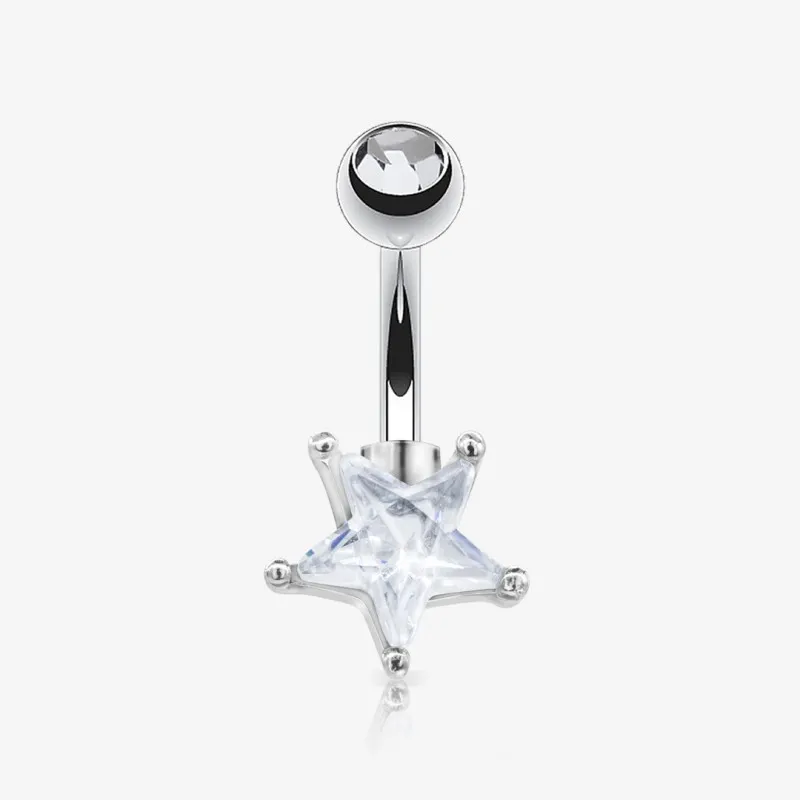 piercing umbigo zircônia com estrela em aço cirúrgico de luxo