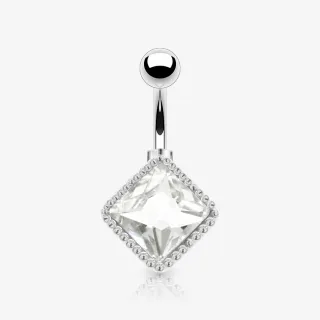 Piercing umbigo quadrilátero com strass em aço cirúrgico de luxo