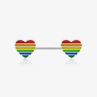 Piercing mamilo com coração arco-íris em aço cirúrgico LGBTQIA+