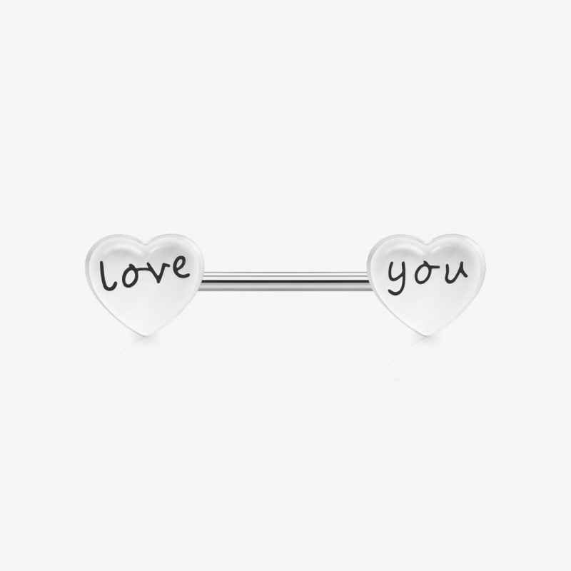 Piercing Mamilo I Love em aço com detalhe de coração decorado