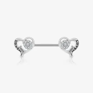 Piercing mamilo Two Love com dois corações em aço prateado