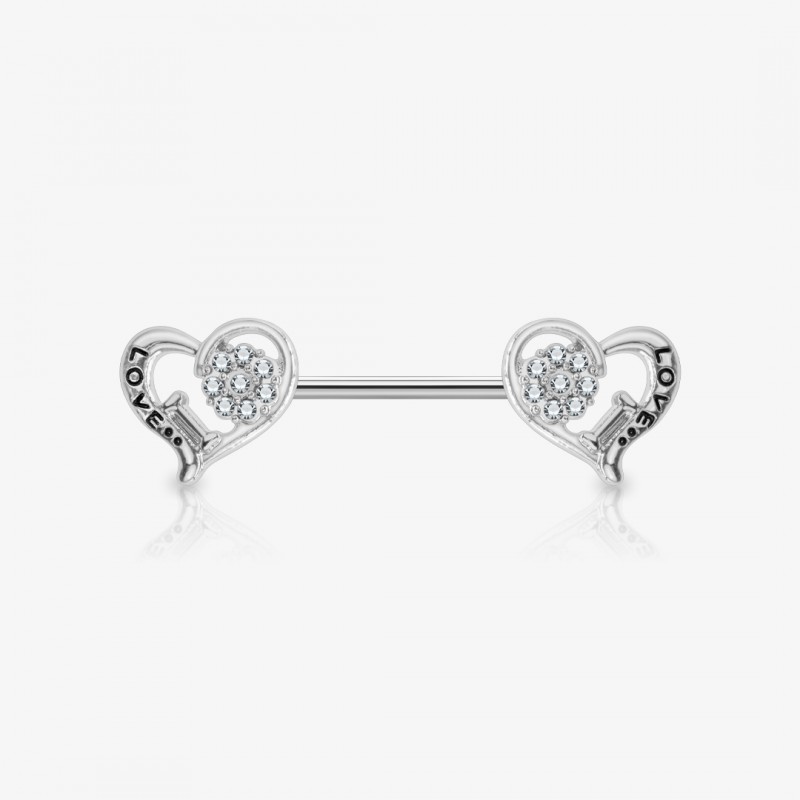 Piercing mamilo Two Love com dois corações em aço prateado