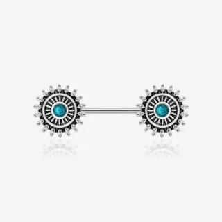 Piercing mamilo estilo boho decorado em aço cirúrgico com acabamento boêmio