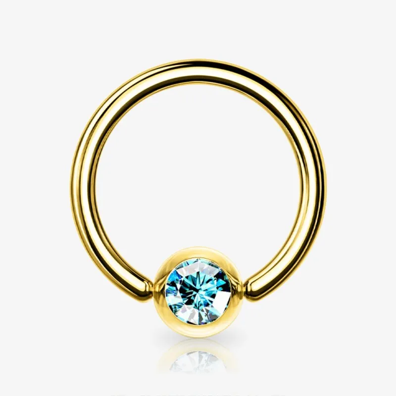 Piercing captive dourado com strass em aço cirúrgico brilhante