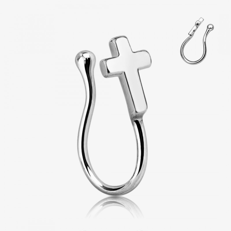 Piercing Nariz Falso Nostril Cruz em Aço Cirúrgico