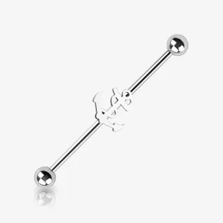 Piercing Transversal Âncora prateado em aço cirúrgico com design estilizado