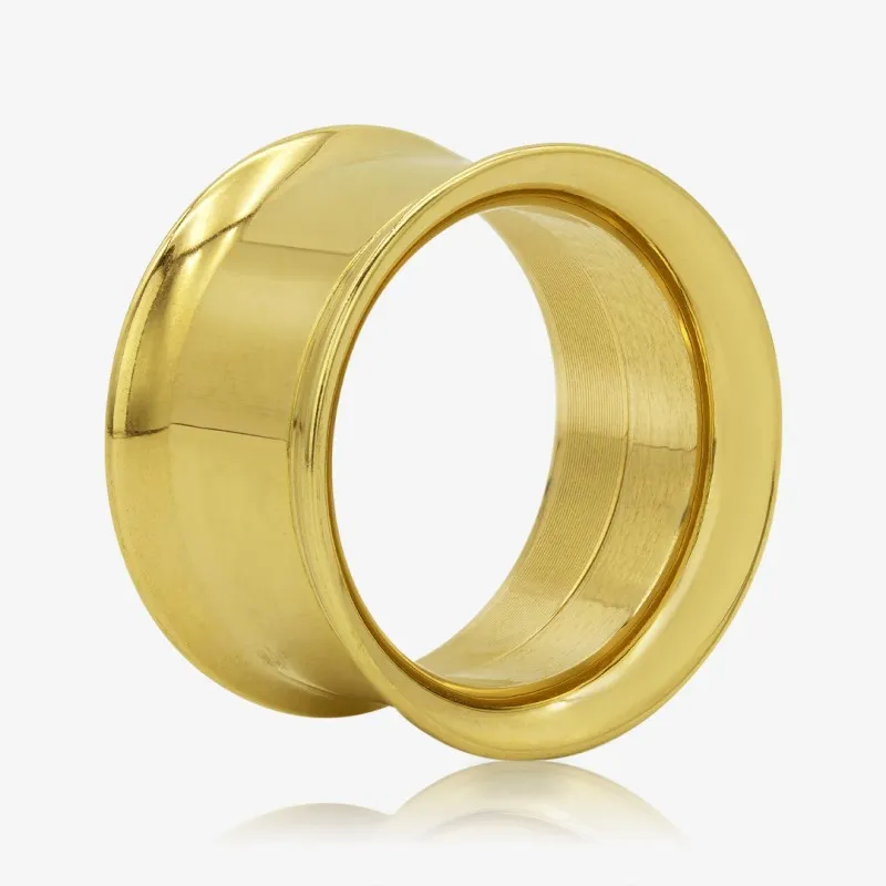 Alargador de Orelha Aço Dourado Flangeado c/ Rosca Interna - Aço Cirúrgico