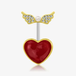 Piercing umbigo coração com asas cravejadas em aço cirúrgico 316L