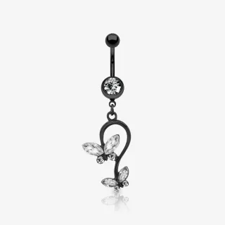 Piercing Umbigo Borboletas com duas borboletas delicadas e zircônia brilhante