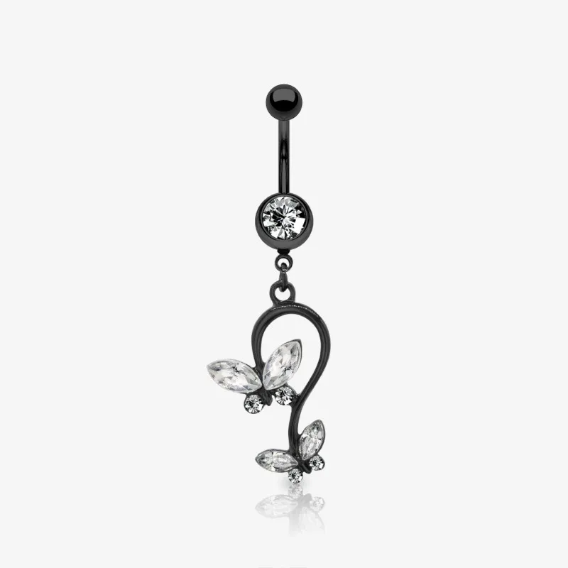 Piercing Umbigo Borboletas com duas borboletas delicadas e zircônia brilhante