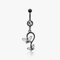 Piercing Umbigo Borboletas com Zircônia em Aço Cirúrgico