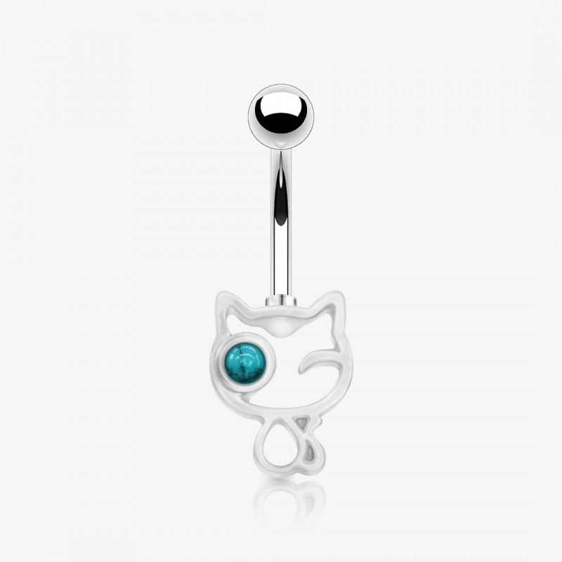 Piercing umbigo gato curioso em aço inox, delicado e moderno para mulheres estilosas