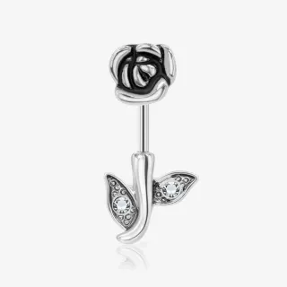 Piercing umbigo rosa delicado com strass em aço inox cirúrgico