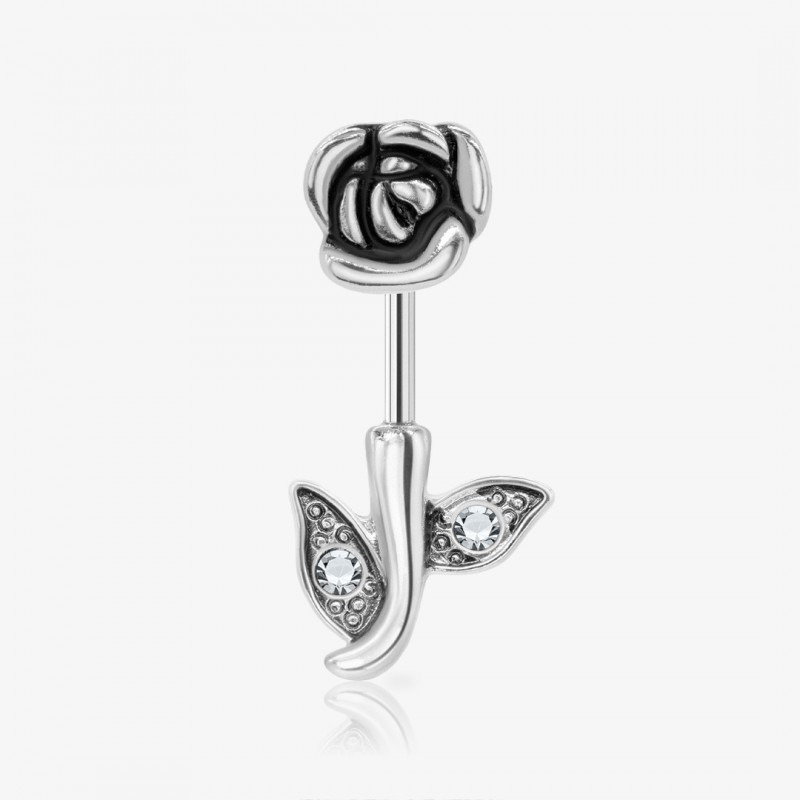 Piercing umbigo rosa delicado com strass em aço inox cirúrgico