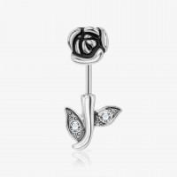 Piercing umbigo rosa em aço inox com strass delicado